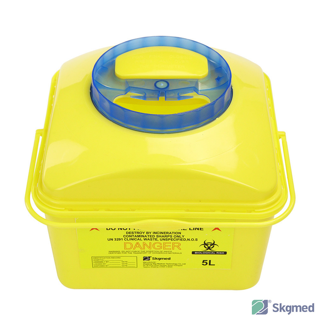 Contenedor para objetos punzantes de 5 litros con extractor de agujas autom&aacute;tico incorporado